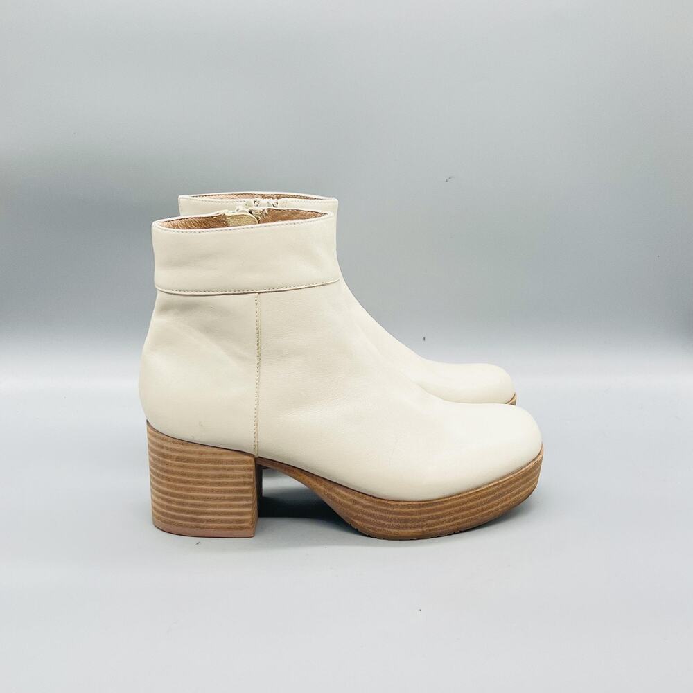 Chocolat Blu Boots Womens 8 White Leather Platform Ankle Zip Block Heel Shoes